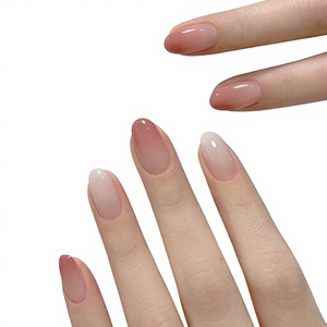 Jade Tiancheng <span class=keywords><strong>Uñas</strong></span> Postizas de Presión con Diseño de Degradado <span class=keywords><strong>Rosa</strong></span> Blanco, Estilo Almendrado, Hechas a Mano, de Verano, con Acabado Sofisticado y Efecto Dulce - Product Image 1