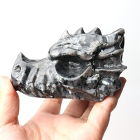 Tête de dragon en larkavite, artisanat en cristal naturel, crâne flash