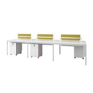 Qualité taille Standard Double face Tube rond jambe métal meubles cadre plusieurs employés Simple bureau travail Table blanche - Product Image 5