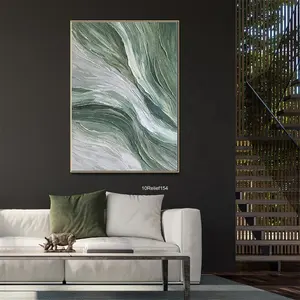 Modern Thick Texture Relief 3D Green and White Abstract Paintings Handmade Oil Painting On Canvas For Home Decoration Wall Art