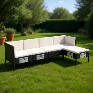 Ensemble de salon de jardin noir et blanc crème, mobilier d'extérieur, structure en rotin, résistant aux intempéries, 4 places, design contemporain - Product Image 2