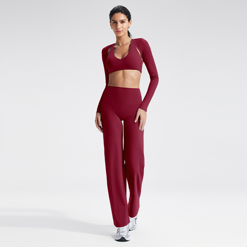 Slim-Fit Breathable Solid Activewear Yoga Set Quick-Dry High-Waisted Elastic Waist Front Logo 5-Piece Outdoor Running Fitness