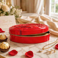 Boîte cadeau en fer blanc 3D gaufrée motif rose, conteneur métallique personnalisé imprimé pour chocolats, bijoux, cadeaux de mariage