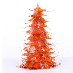 Sapin de Noël en plumes artificielles 30 cm, pliable, ornement de table, petit arbre décoratif, rose lotus, orange, chocolat, bleu ciel - Product Image 3