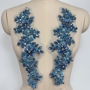 Nuova Coppia di Applicazioni in Cristallo 3D con Motivo Floreale, Strass <span class=keywords><strong>Swarovski</strong></span> da Cucire, Decorazioni per Colletti da Sposa, Patch in Dantela - Product Image 3