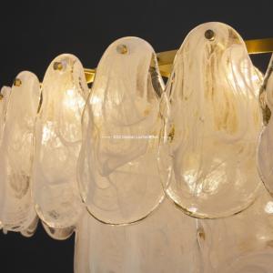 Lustre artisanal en verre texturé biologique, suspension de luxe à plusieurs niveaux effet marbré, lampe suspendue en laiton doré pour grand salon - Product Image 6