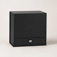 Boîte cadeau magnétique noire personnalisée avec tiroir, papier doux au toucher, poignée chromée, OEM FSC
