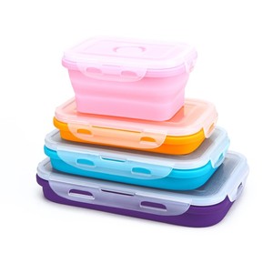 Juego de 4 cajas Bento de platino sin BPA, contenedor plegable de silicona <span class=keywords><strong>para</strong></span> almacenamiento de alimentos, fiambreras plegables portátiles <span class=keywords><strong>para</strong></span> el trabajo escolar - Product Image 3
