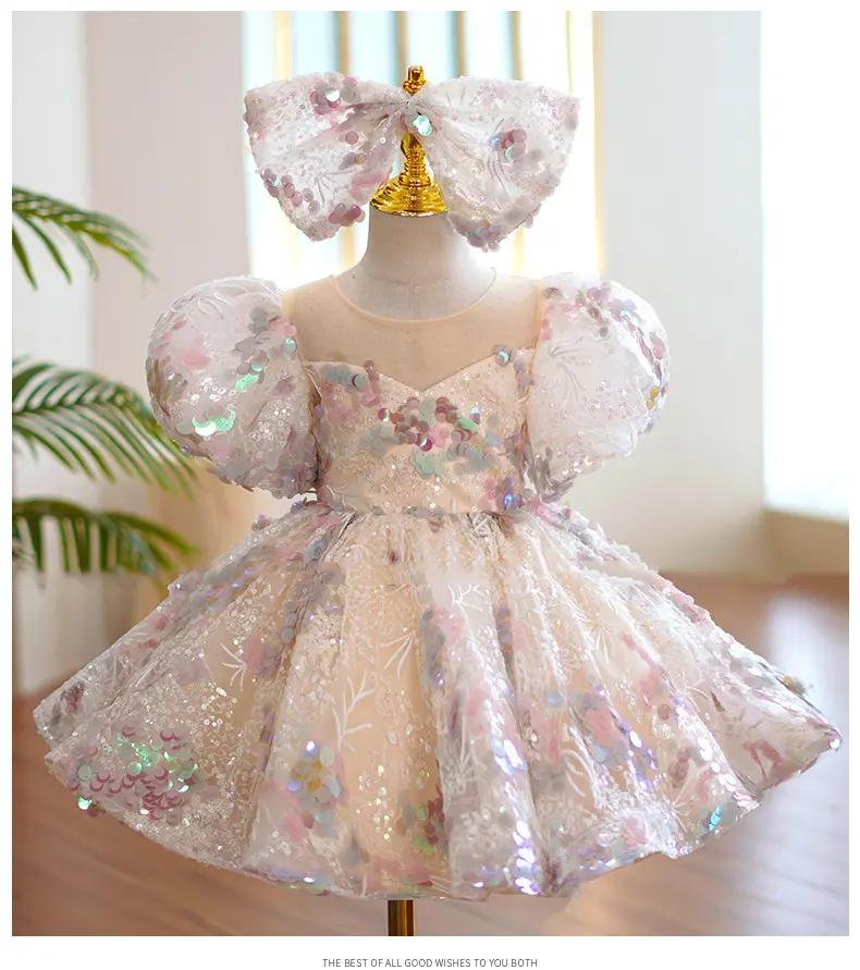 2023 Spanish princess sequin clothes little baby girls dresses ball gown birthday wedding dress boutiques