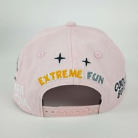Casquette Snapback Y2K Street Skateboard rose clair avec broderie de dinosaure de dessin animé sur toute la surface, casquette ajustable à visière plate pour adolescents