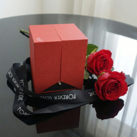 Boîte cadeau créative rouge à double ouverture pour bijoux |   Emballage personnalisé en gros avec accents de ruban noir, directement du fabricant