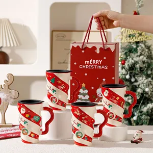 Taza de Cerámica con Diseño Navideño Rojo y Blanco, con Asa Roja, en Caja de Regalo, para Regalos Navideños y Uso Diario en la Oficina - Product Image 1