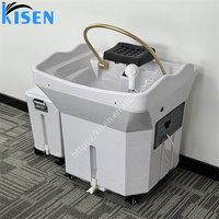 Fauteuil de lavage capillaire mobile avec réservoir d'eau portable de 60L et réservoir d'eau sale de 18L, intégrant un lavabo, une fonction de thérapie capillaire et un vaporisateur
