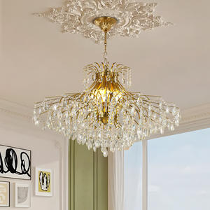French Adjustable Height Pendant Lamp American Retro Style Luxury Gold <b>Crystal</b> <b>Chandelier</b> for Hotel Living Room - Product Image 1