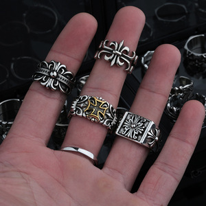 Anello da Uomo Vintage in <span class=keywords><strong>Acciaio</strong></span> Inossidabile Stile Europeo-Americano con Pietra Naturale, Croce Apribile Regolabile, Design Hip-Hop di Nicchia - Product Image 3