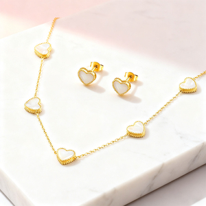 Set di Gioielli in Acciaio Inossidabile 316L Placcato Oro 18K con Madreperla a Forma di Cuore, Collana, Bracciale e Orecchini Delicati, Set Regalo Ipoallergenico OEM - Product Image 4