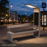 Banc intelligent en acier inoxydable à énergie solaire avec écran publicitaire numérique LED, recharge de téléphone USB/Type-C et musique Bluetooth