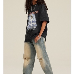 Wholesale 100% Cotton <b>Blank</b> Vintage Oversized Eco-Friendly Tshirt 240g Heavy <b>Weight</b> Custom 3D Logo Women Digital Printing Tee - Product Image 5