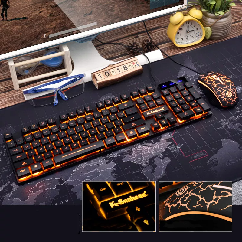 Tastiera E Mouse Gaming Wireless Retroilluminati LED Arancioni – Per PC, PS4, PS5