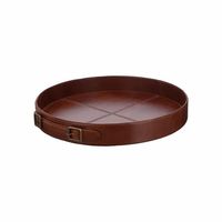 Plateau de rangement rond en cuir fait main, classique, luxueux, multifonctionnel, grande capacité, design compact, léger et facile à transporter