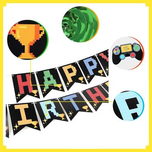 Decoración de <span class=keywords><strong>Cumpleaños</strong></span> con Temática de Videojuegos, Pancarta de <span class=keywords><strong>Feliz</strong></span> <span class=keywords><strong>Cumpleaños</strong></span> |   Decoraciones de bolas y remolinos de nido de abeja Rainbow Video Game para niños y adultos. - Product Image 4