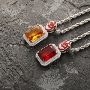 Colar de Elo Banhado a Ouro com Pingente de Pedra Natural Sólida Quadrada Estilo Hip Hop Transfronteiriço para Homens e Mulheres - Presente de Aniversário e Noivado - Product Image 3