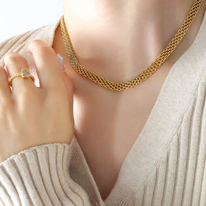 Collares de Cadenas de Moda de Acero Inoxidable con Malla Tejida Bañados en Oro de 14K y 18K, Joyería para Mujer de 5mm, Hipoalergénicos e Impermeables - Product Image 4