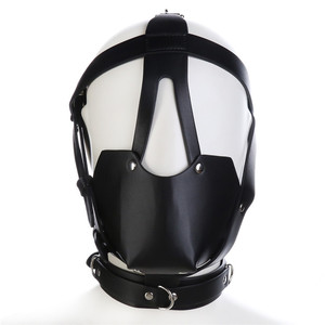 Arnés de Cuero Negro <span class=keywords><strong>para</strong></span> la Cabeza con <span class=keywords><strong>Bozal</strong></span> de Cuero y Bola de Mordida, Juguetes Sexuales de Bondage SM BDSM - Product Image 1