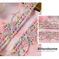 Dentelle brodée en forme de nœud de 3,8 cm, accessoires vestimentaires pour vêtements d'enfants, cheveux, décoration intérieure, garniture en dentelle soluble dans l'eau