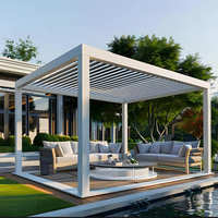 Pergola Bioclimatique Extérieure en Aluminium Étanche avec Toit à Lames Motorisées, Verre Basse Émissivité, Design Minimaliste, Arc Moderne pour Jardin et Véranda
