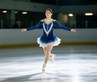 Robe de patinage artistique bleu foncé et blanc dégradé, épaules dénudées, dos croisé, jupe de performance ornée de strass