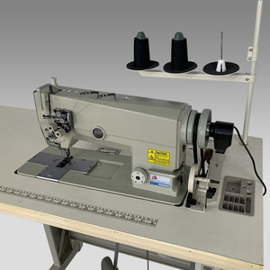 Machine à coudre industrielle automatique à double aiguille haute vitesse en acier inoxydable, programmable, à table plate, avec poche à huile et triple alimentation - Product Image 5