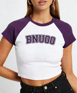 <span class=keywords><strong>Top</strong></span> Corto Estivo Y2K da Donna, Traspirante, in Maglia, Vestibilità Slim, con Maniche Raglan a Contrasto - Product Image 1