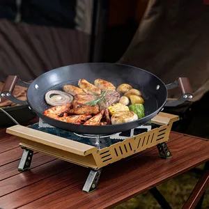 Hot Selling 32cm Lightweight Non-stick Cast Iron Frying Pan With 2 Beech Wood Side Handles