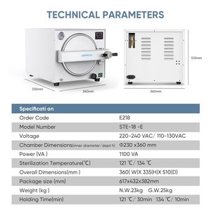 Autoclave de Mesa de 18L, Clase N, Control Digital, Esterilizador a Vapor de Alta Presión para Laboratorio Dental, Tatuajes y Belleza - Product Image 6