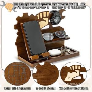 Wooden Desktop <b>Organizer</b> 3 Layers Phone Holder Glasses Watch <b>Key</b> Storage Multipurpose Office <b>Organizer</b> Standing Type Rectangle - Product Image 2