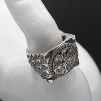 Anello Stile Centenario in Argento Sterling 925 con Zirconia Cubica e Moneta da 50 Pesos Messicani
