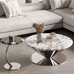 Ensemble de table basse en marbre <span class=keywords><strong>Dali</strong></span> avec plateau en acier inoxydable, design simple et moderne, meubles de salon pour petits appartements - Product Image 1