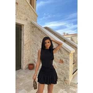 Jacie Mini Elbise Siyah Zarif Halter Kare Yaka İmparatorluk Beli A Kesim Lüks Kulüp Günü Partisi Balo XS 6XL Tek Renk İlkbahar Sonbahar - Product Image 6