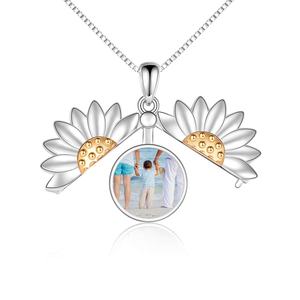 Joyería al por Mayor, Plata <span class=keywords><strong>de</strong></span> Ley 925, Collar con Colgante <span class=keywords><strong>de</strong></span> Medallón con Foto <span class=keywords><strong>de</strong></span> Girasol, Eres Mi Sol - Product Image 1