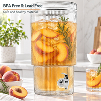 Distributeur de boissons en verre côtelé de 7 L avec robinet et couvercle, grand distributeur de jus pour hôtels, buffets, traiteurs, vente en gros, OEM