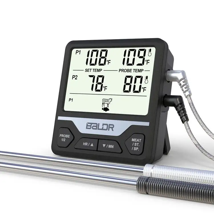 デジタル食品温度計デュアルステンレス鋼プローブアラーム付き肉温度計必要に応じて温度をカスタマイズ