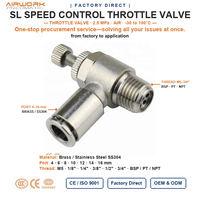 Vanne de régulation de vitesse pneumatique en laiton type L à raccord rapide, contrôle du débit d'air réglable, port de 4 à 16 mm, filetage BSP, PT et NPT