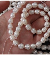 Perles de riz enfilées en gros, perles d'eau douce naturelles blanches de qualité AA, 8 mm, pour la fabrication de bijoux artisanaux DIY
