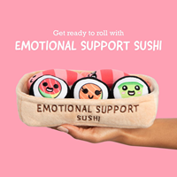 Fabricant de peluches sushi personnalisées, ensemble de jouets en peluche moelleux pour le soutien émotionnel, 5 pièces avec panier de transport