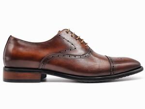 Chaussures Richelieu marron en cuir véritable bicolore pour hommes, à lacets, bout rond, souples, pour le bureau, les affaires et les mariages - Product Image 2