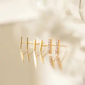 Ouj Gepersonaliseerde Mini 18K Vergulde Vrouwen Sieraden Vermeil Oor Ringen Minimalistische 925 Sterling Zilveren Bar Stud Oorbellen