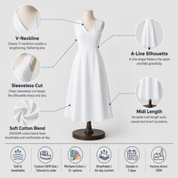 Robe Midi en Gros en Mélange de Coton Doux Col V Sans Manches Coupe Évasée Fluide pour Femme Décontractée Été Personnalisable Logo OEM