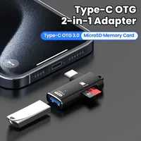 Adaptateur OTG 3-en-1 USB 3.0 vers Type-C Mâle avec Lecteur de Carte Mémoire TF et Transmission de Données pour Téléphones iOS 15/16 et Plus