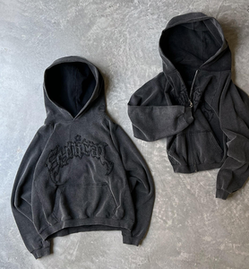 Sudaderas con capucha de felpa bordadas cálidas de invierno para hombres de calidad certificada 100% materiales de Huned dobladillo inferior elástico de manga larga - Product Image 3